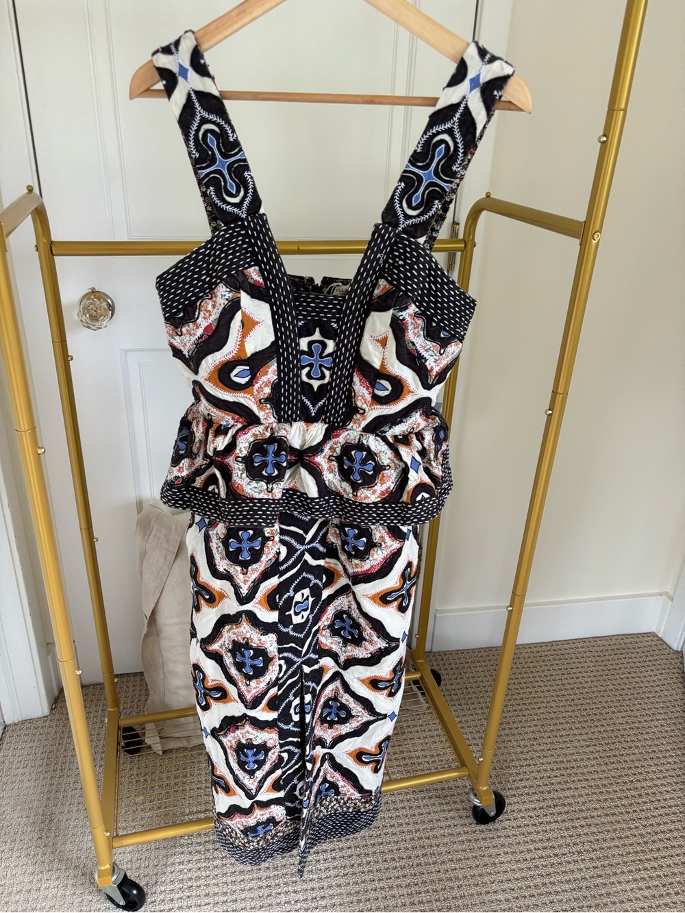 Ulla Johnson Black, White & Orange Floral Printed dress